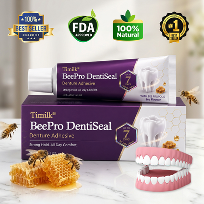 Timilk® BeePro DentiSeal Denture Adhesive🦷🐝💜 FDA Certified (Clinically Proven 96-Hour Lock Hold with Bee Propolis Gum Comfort for Secure, Comfortable & Zinc-Free Denture Fit)