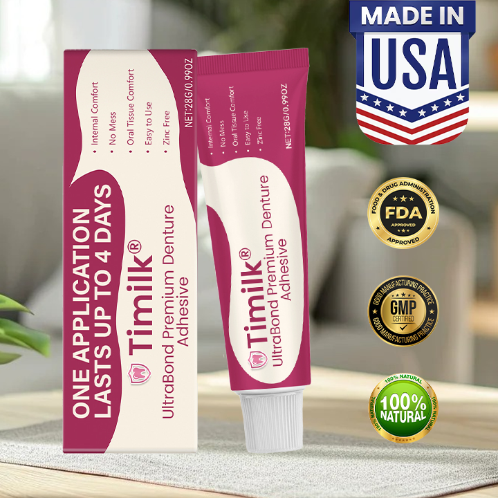 Timilk® UltraBond Premium Denture Adhesive 🔥 FDA Certified (Clinically Proven 4-Day Hold for Secure, Comfortable & Zinc-Free Denture Fit 🦷)(A)